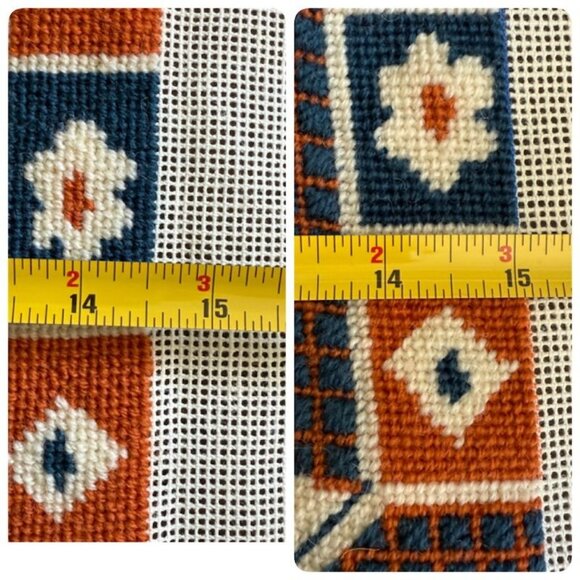 Vintage European Needlepoint Folk Art Flowers Octagon 14.5 x 15" Unframed - Picture 8 of 9